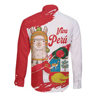 Fiestas Patrias de Peru Long Sleeve Button Shirt Coat Of Arms With Cute Alpaca Face