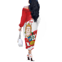 Fiestas Patrias de Peru Off The Shoulder Long Sleeve Dress Coat Of Arms With Cute Alpaca Face
