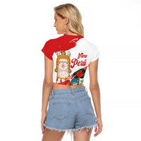 Fiestas Patrias de Peru Raglan Cropped T Shirt Coat Of Arms With Cute Alpaca Face