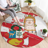 Fiestas Patrias de Peru Round Carpet Coat Of Arms With Cute Alpaca Face