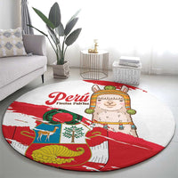 Fiestas Patrias de Peru Round Carpet Coat Of Arms With Cute Alpaca Face