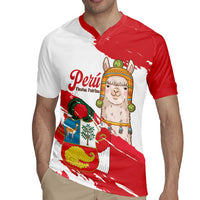 Fiestas Patrias de Peru Rugby Jersey Coat Of Arms With Cute Alpaca Face