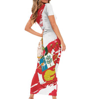 Fiestas Patrias de Peru Short Sleeve Bodycon Dress Coat Of Arms With Cute Alpaca Face