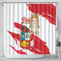 Fiestas Patrias de Peru Shower Curtain Coat Of Arms With Cute Alpaca Face