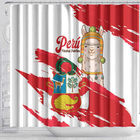 Fiestas Patrias de Peru Shower Curtain Coat Of Arms With Cute Alpaca Face