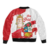 Fiestas Patrias de Peru Sleeve Zip Bomber Jacket Coat Of Arms With Cute Alpaca Face
