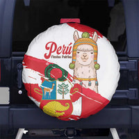 Fiestas Patrias de Peru Spare Tire Cover Coat Of Arms With Cute Alpaca Face