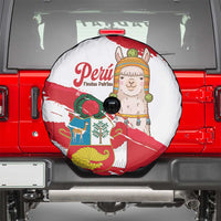Fiestas Patrias de Peru Spare Tire Cover Coat Of Arms With Cute Alpaca Face