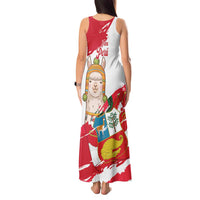 Fiestas Patrias de Peru Tank Maxi Dress Coat Of Arms With Cute Alpaca Face