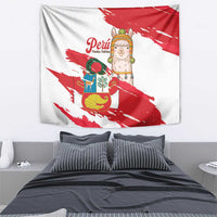 Fiestas Patrias de Peru Tapestry Coat Of Arms With Cute Alpaca Face