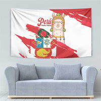 Fiestas Patrias de Peru Tapestry Coat Of Arms With Cute Alpaca Face