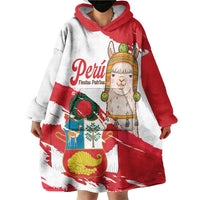 Fiestas Patrias de Peru Wearable Blanket Hoodie Coat Of Arms With Cute Alpaca Face