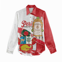 Fiestas Patrias de Peru Women Casual Shirt Coat Of Arms With Cute Alpaca Face