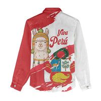 Fiestas Patrias de Peru Women Casual Shirt Coat Of Arms With Cute Alpaca Face