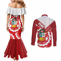 Peru 1821 Proud Couples Matching Mermaid Dress and Long Sleeve Button Shirt National Day Peruvian Pattern