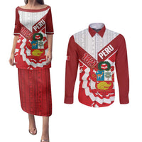 Peru 1821 Proud Couples Matching Puletasi and Long Sleeve Button Shirt National Day Peruvian Pattern