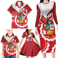 Peru 1821 Proud Family Matching Long Sleeve Bodycon Dress and Hawaiian Shirt National Day Peruvian Pattern