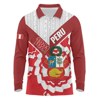 Peru 1821 Proud Long Sleeve Polo Shirt National Day Peruvian Pattern