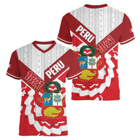Peru 1821 Proud Women V-Neck T-Shirt National Day Peruvian Pattern