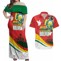 Bolivia Independence Day Couples Matching Off Shoulder Maxi Dress and Hawaiian Shirt 200 Anos Dia de la Independencia