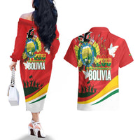 Bolivia Independence Day Couples Matching Off The Shoulder Long Sleeve Dress and Hawaiian Shirt 200 Anos Dia de la Independencia