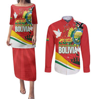 Bolivia Independence Day Couples Matching Puletasi and Long Sleeve Button Shirt 200 Anos Dia de la Independencia