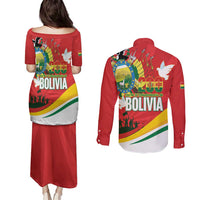 Bolivia Independence Day Couples Matching Puletasi and Long Sleeve Button Shirt 200 Anos Dia de la Independencia