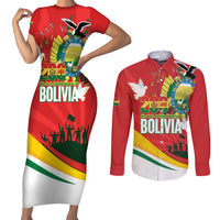 Bolivia Independence Day Couples Matching Short Sleeve Bodycon Dress and Long Sleeve Button Shirt 200 Anos Dia de la Independencia