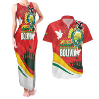 Bolivia Independence Day Couples Matching Tank Maxi Dress and Hawaiian Shirt 200 Anos Dia de la Independencia
