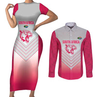 South Africa Rugby Custom Couples Matching Short Sleeve Bodycon Dress and Long Sleeve Button Shirt Come On Puma African Pattern