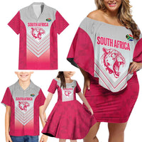 South Africa Rugby Custom Family Matching Off Shoulder Short Dress and Hawaiian Shirt Come On Puma African Pattern