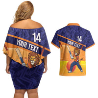 Custom Netherlands Cricket Couples Matching Off Shoulder Short Dress and Hawaiian Shirt Go Flying Dutchmen Lion Mascot - Wonder Print Shop
