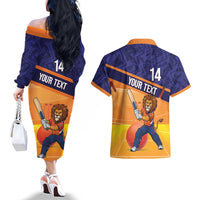 Custom Netherlands Cricket Couples Matching Off The Shoulder Long Sleeve Dress and Hawaiian Shirt Go Flying Dutchmen Lion Mascot - Wonder Print Shop