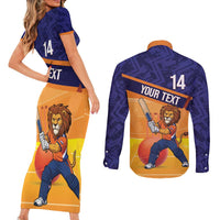 Custom Netherlands Cricket Couples Matching Short Sleeve Bodycon Dress and Long Sleeve Button Shirt Go Flying Dutchmen Lion Mascot - Wonder Print Shop