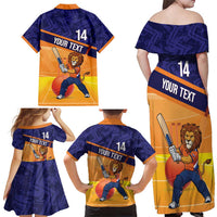 Custom Netherlands Cricket Family Matching Off Shoulder Maxi Dress and Hawaiian Shirt Go Flying Dutchmen Lion Mascot - Wonder Print Shop