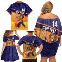 Custom Netherlands Cricket Family Matching Off Shoulder Short Dress and Hawaiian Shirt Go Flying Dutchmen Lion Mascot - Wonder Print Shop
