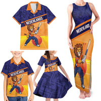 Custom Netherlands Cricket Family Matching Tank Maxi Dress and Hawaiian Shirt Go Flying Dutchmen Lion Mascot - Wonder Print Shop