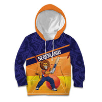 Custom Netherlands Cricket Kid Hoodie Go Flying Dutchmen Lion Mascot - Wonder Print Shop
