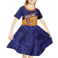 Custom Netherlands Cricket Kid Short Sleeve Dress Go Flying Dutchmen Lion Mascot - Wonder Print Shop
