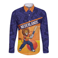 Custom Netherlands Cricket Long Sleeve Button Shirt Go Flying Dutchmen Lion Mascot - Wonder Print Shop