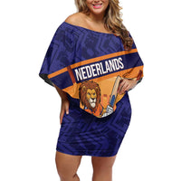 Custom Netherlands Cricket Off Shoulder Short Dress Go Flying Dutchmen Lion Mascot - Wonder Print Shop
