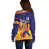 Custom Netherlands Cricket Off Shoulder Sweater Go Flying Dutchmen Lion Mascot - Wonder Print Shop