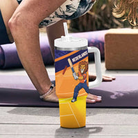 Custom Netherlands Cricket Tumbler With Handle Go Flying Dutchmen Lion Mascot - Wonder Print Shop