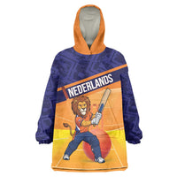 Custom Netherlands Cricket Wearable Blanket Hoodie Go Flying Dutchmen Lion Mascot - Wonder Print Shop