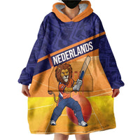 Custom Netherlands Cricket Wearable Blanket Hoodie Go Flying Dutchmen Lion Mascot - Wonder Print Shop