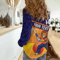 Custom Netherlands Cricket Women Casual Shirt Go Flying Dutchmen Lion Mascot - Wonder Print Shop