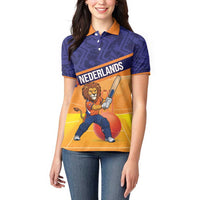 Custom Netherlands Cricket Women Polo Shirt Go Flying Dutchmen Lion Mascot - Wonder Print Shop