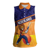 Custom Netherlands Cricket Women Sleeveless Polo Shirt Go Flying Dutchmen Lion Mascot - Wonder Print Shop