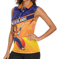 Custom Netherlands Cricket Women Sleeveless Polo Shirt Go Flying Dutchmen Lion Mascot - Wonder Print Shop