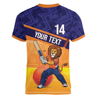 Custom Netherlands Cricket Women V-Neck T-Shirt Go Flying Dutchmen Lion Mascot - Wonder Print Shop